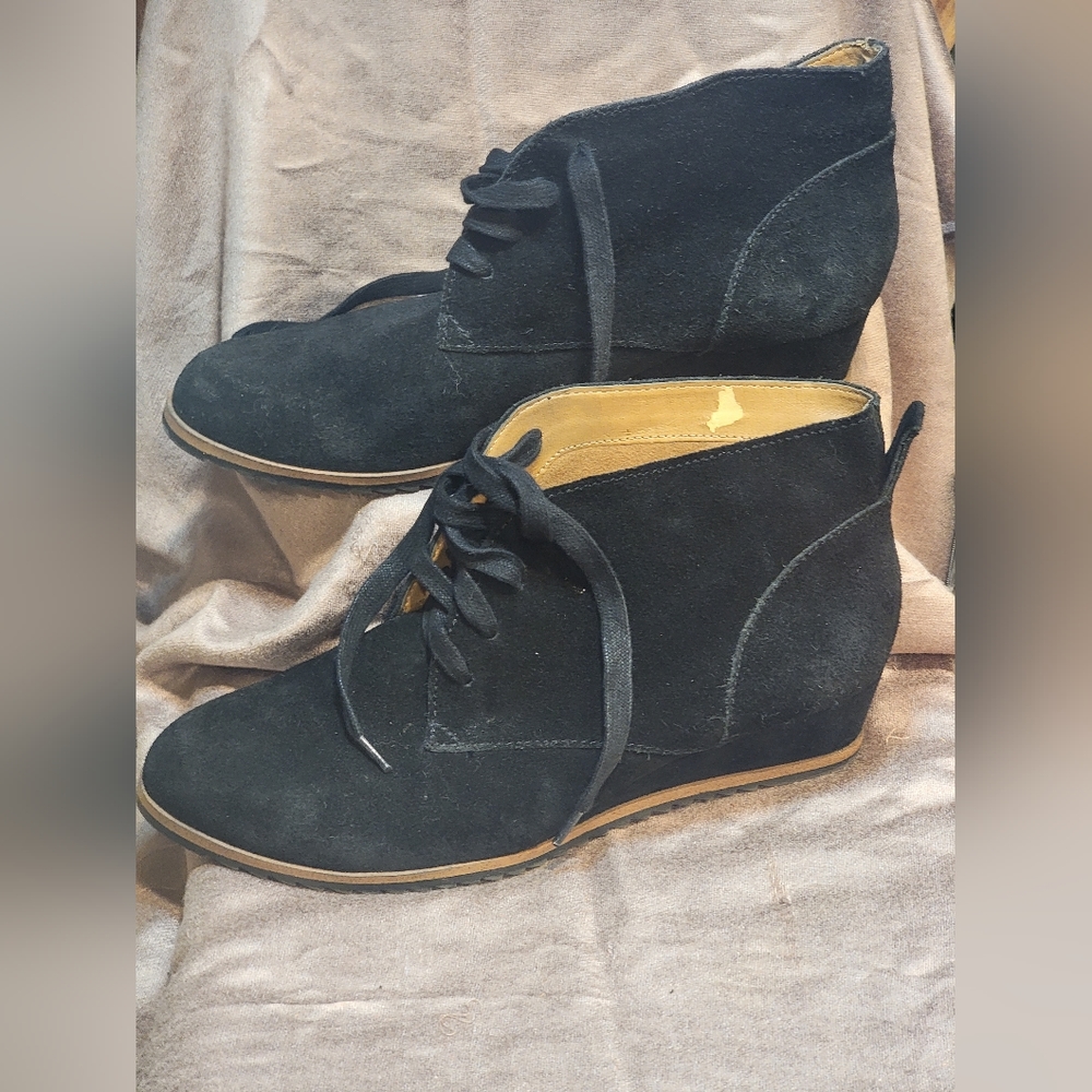 Susina Black Suede Wedge Shoes